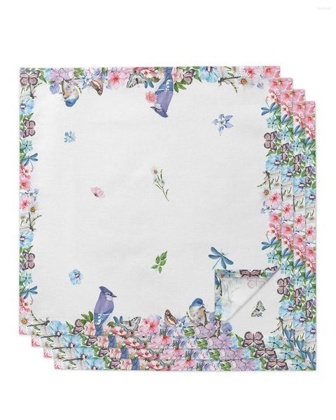 Столовая салфетка 4pcs Цветы растения Dragonfly Bird Butterflies Square 50 см свадебной украшения ткани кухня порция салфетки