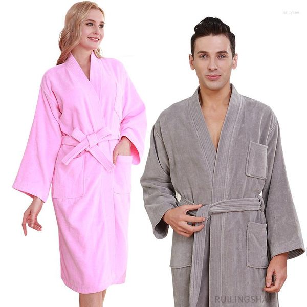 Mulheres do sono feminino Cotton Kimono Long Terry Bathrobe Winter grossa quente e tamanhos de mantos de dama de honra Men Al Al Bath Bath Gown