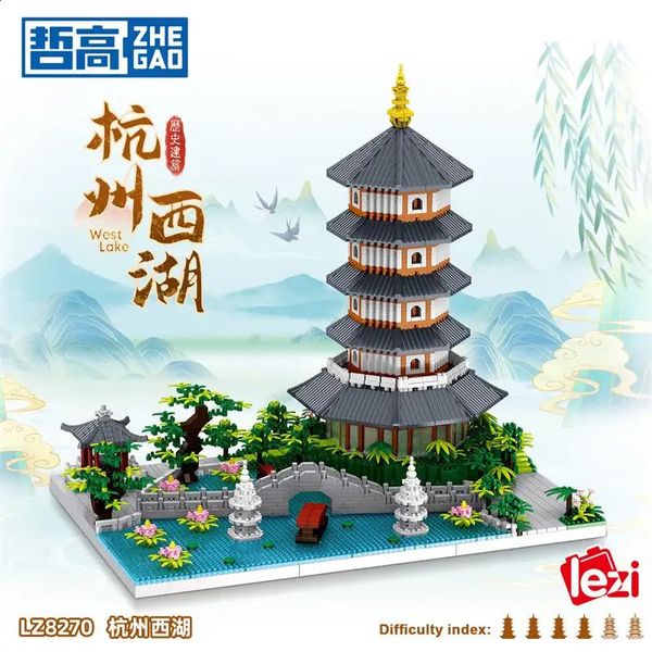 Outros Toys Lezi Mini blocos de estilo chinês Arquitetura Castelo Tower Building Brbills Toys Kids for Children Girl Girl Present 231116