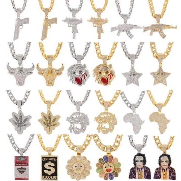 Kolye Kolyeler Buzlanmış Büyük Kristal Küba Zinciri Joker Afrika Haritası Silah Çiçek Hayvan Moda Takımı Hip Hop Jewelrypendant Ne220f