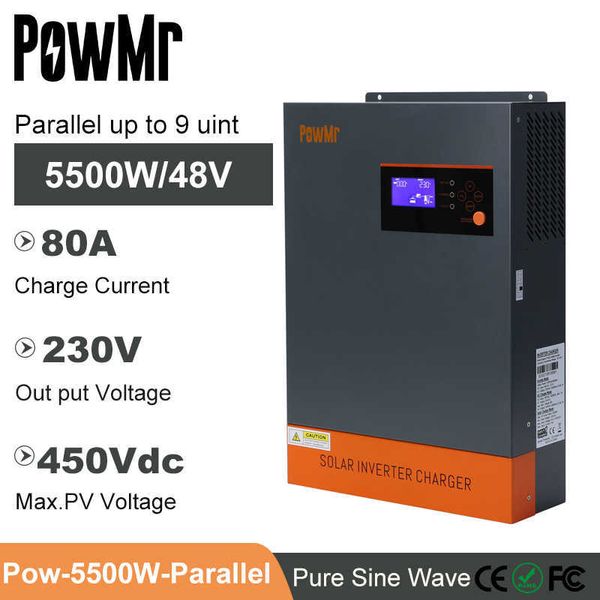 POWMR MPPT 80A 48V Carregador solar 5500W Inverter híbrido 230VAC Módulo Wi -Fi de suporte max PV 450VDC e sistema solar paralelo