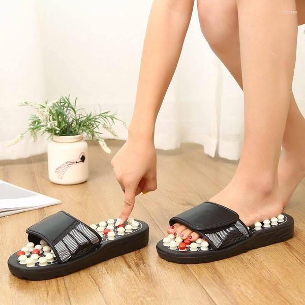 Pantofole Piede da uomo Acupoint Health Care Scarpe da pedicure con ciottoli naturali Tomaia regolabile Antiscivolo Massaggio traspirante