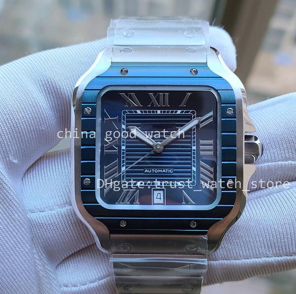 Мужские часы Деловые часы GF Factory 40MM Часы с автоматическим механизмом Сталь 904L Серебряный ремешок Синий керамический безель с PVD-покрытием Квадратный сапфир Водонепроницаемые супернаручные часы