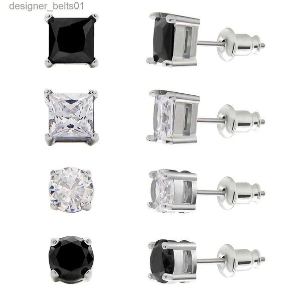 Ohrstecker, 4 Paar, 6,0 mm, quadratisch, kreisförmig, Zirkon-Ohrringe, Set, modisch, geometrisch, schwarz, weiß, CZ-Ohrstecker, einfacher und vielseitiger Schmuck, PartyL231117