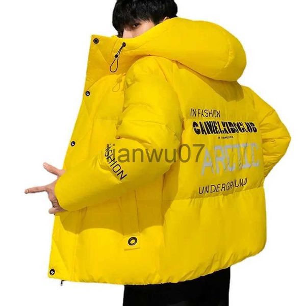 Piumino da uomo Parka da uomo Harajuku Cappotto colorato a bolle Giacca invernale 2023 Mens Streetwear Hip Hop Parka Coreano Giallo Nero Abbigliamento Puffer Giubbotti J231117