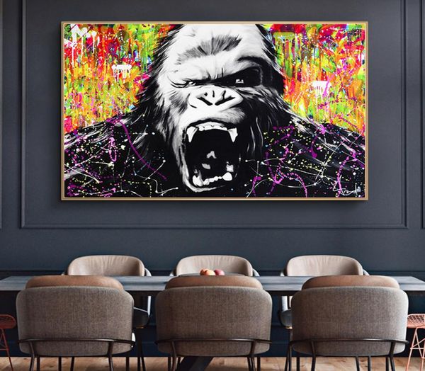 Astratti colorati Gorilla Graffiti Scimmia Poster e stampe Dipinti su tela Immagini di arte della parete per soggiorno Decorazioni per la casa N2401421