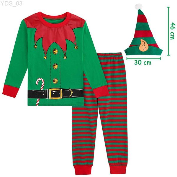 Pijamas Pijamas de Natal Crianças Meninos Meninas Elf Papai Noel Pijamas Criança Natal com Chapéu Roupa de Noite Roupas de Presente de Ano Novo 2-14 Y Pjszln2301117