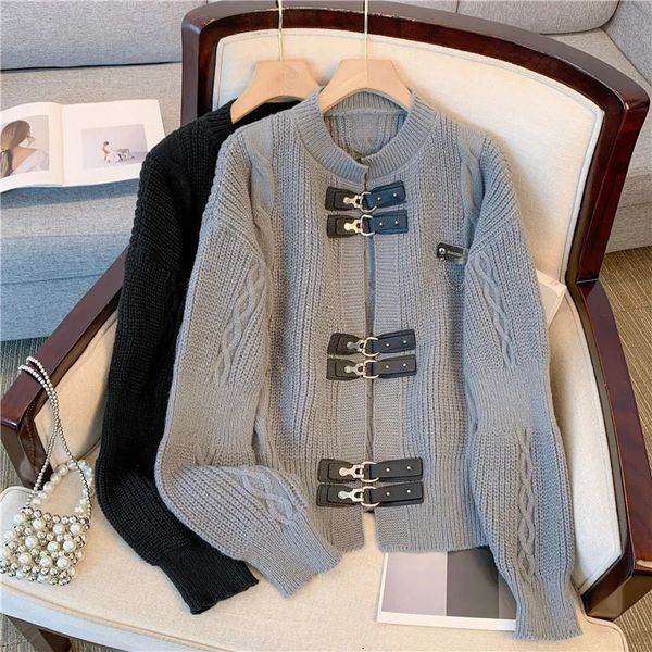 Kadın Sweaters Deeptown Gri Çizgili Örme Kazak hırka Kadın Kore tarzı Harajuku Büyük boyutlu jumper tiki moda kadın üstleri kış büyük 231117