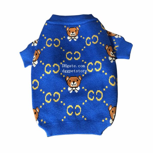 Designer -Hundemarken -Marken Hundebekleidung mit klassischem Buchstaben Bärenmuster warmer Haustierpullover für kleine Hunde Katze Winter Pullover Pullover Haustiere Kleidung Mantel Blau xxl a423