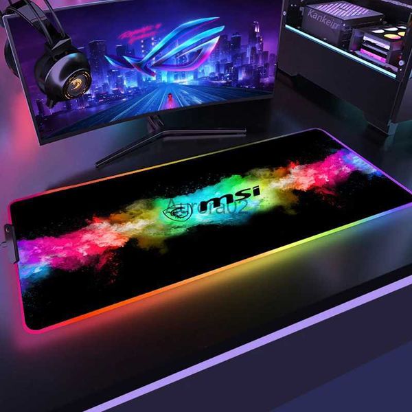 Mouse Pads Apoios de pulso Grande RGB Mouse Pad XXL LED Anime Mousepad Gamer Superfície de tapete grande MSI Mouse Mat PC Desk Pad Tapete bonito com retroiluminação 900x400 YQ231117