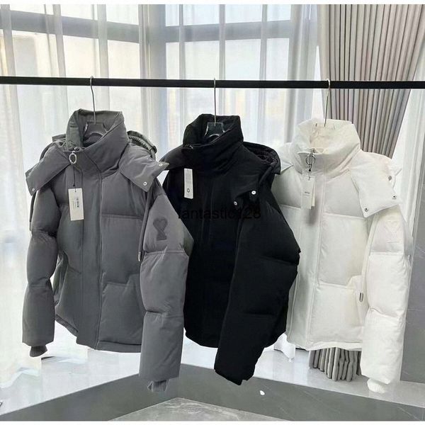 Erkekler Down Ceket Parka Ami-Ami Essentialshirt Kadın Siyah Puffer Ceket Kapşonlu Gevşek Uyumlu Günlük Açık Kış Sıcak Kalınlaştırılmış Tasarımcı Fermuar Palto