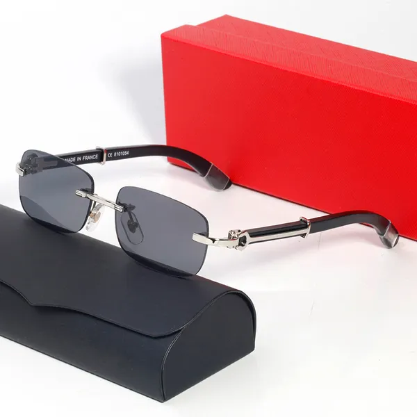 Мужские карти -дизайнерские очки солнцезащитные очки женщина бренд Uv400 Золотая серебряная металлическая рама без оправы черный белый деревянный декор.