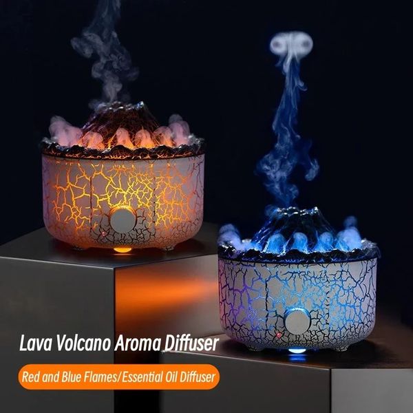 Altro Giardino domestico Fiamma del vulcano Umidificatore Aromaterapia Diffusore Anello di fumo Lampada da notte ad ultrasuoni Telecomando Diffusori di aromi di olio essenziale 231116