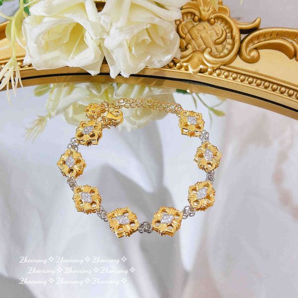 Pulseira de designer clássico joias buccellati joias luxo italiano texturizado banhado a ouro duas cores pulseira artesanal vazada renda francesa pulseira de grama de quatro folhas