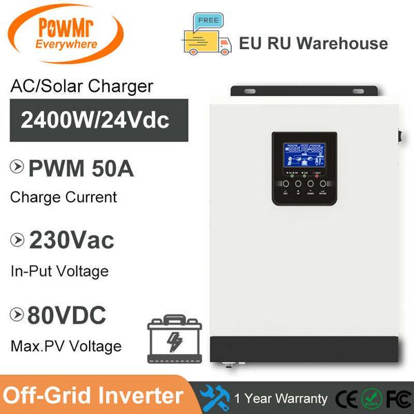 PowMr PWM 50A Reine Sinuswelle 2400W 24V Solarladeregler 50Hz/60Hz 220V Off Grid Hybrid 3KVA Batterieladegerät Wechselrichter