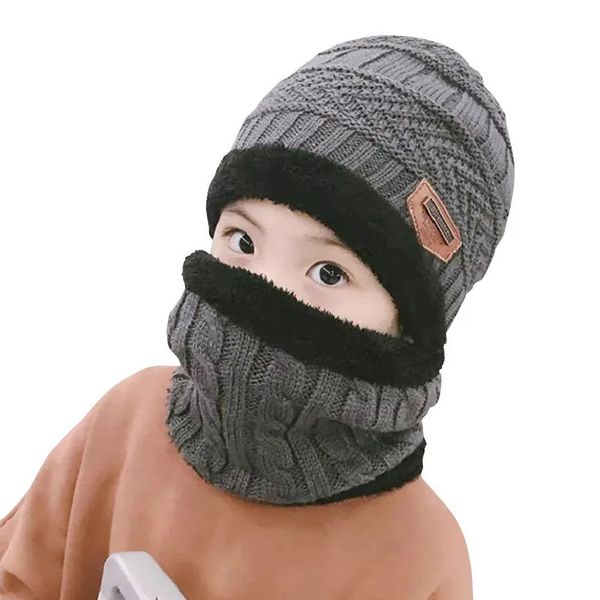 Chapéus Chapéus Crianças Chapéu De Malha Inverno Quente Bebê Crianças Cap Skullies Beanies Círculo Cachecol Engrossar Forro De Lã Para 2-12 Anos Meninos Meninas 231115