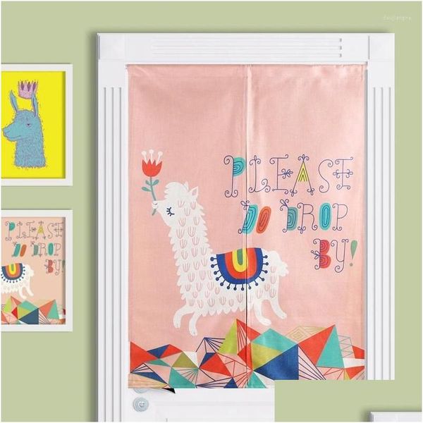 Cortina cortinas cortina colorf kawaii llama pintura curta cortinas de cozinha cores vivas dos desenhos animados para crianças quarto casa gota entregar dh83r