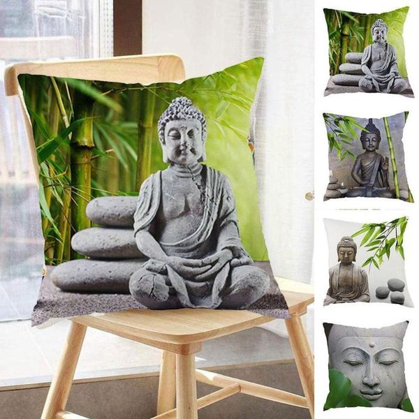 Kissenbezug Buddha Statue Buddhismus Shakyamuni Draw Kissenbezug 45 45 cm Bezug Dekor Überwurfbezüge Kissen Heimtextilien Leinen/Kinderbett F3M1