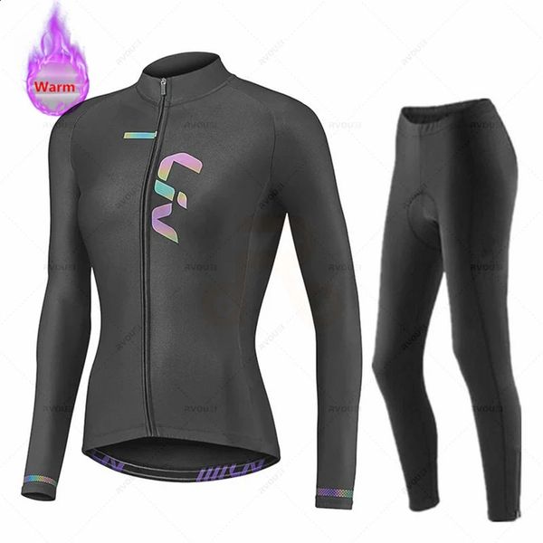 Maglia da ciclismo Set Liv Donna Team Abbigliamento da ciclismo invernale Maglia da bicicletta in pile termico Set Abbigliamento MTB Bici da strada Uniforme Ropa Ciclismo Invierno 231116