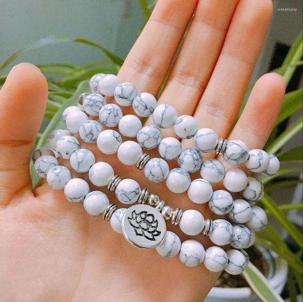 Filo di moda all'ingrosso 8mm naturale 108 mala howlite perline braccialetto di loto / collana di alta qualità gioielli yogi regalo per le donne