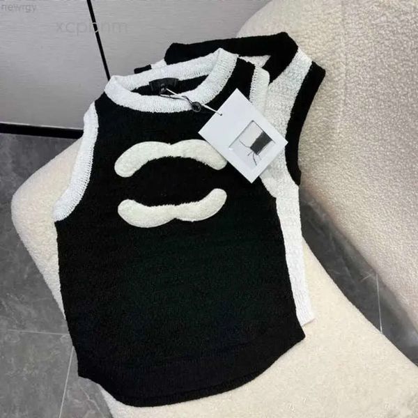 Canal cc marca de moda 2023 nova camisola prego grânulo carta 2 c bordado sem mangas regata feminina lazer yoga canal