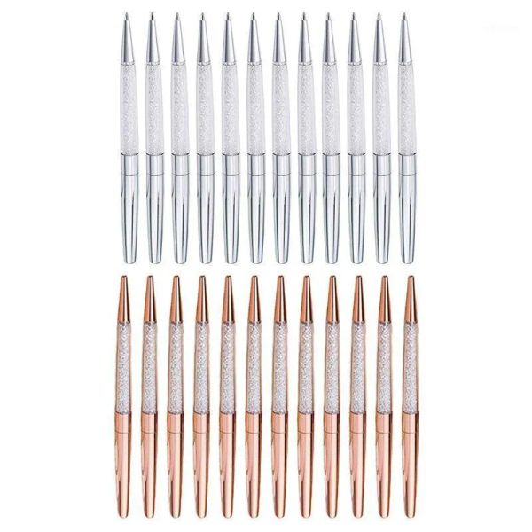 Toptan 12 PCS /Lot Gül Altın /Gümüş Kalem Fine Siyah Mürekkep Kristal Beyaz Yüzüğü Düğün Ofisi Metal Roller Top GI1Ballpoint Pens