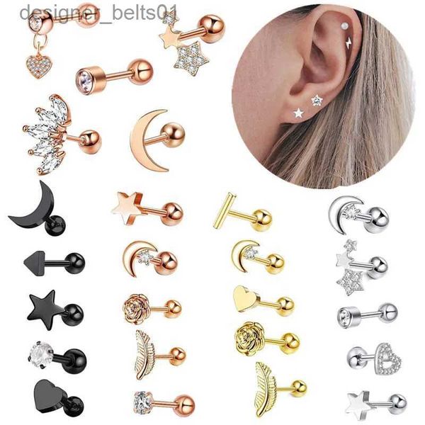 Stud 5PCS Star Tragus Stud Earring Set Heart Small Stud Set Lobe Piercing Knorpel Stud Helix Jewelry Cz Barbell Piercing EarringL231117