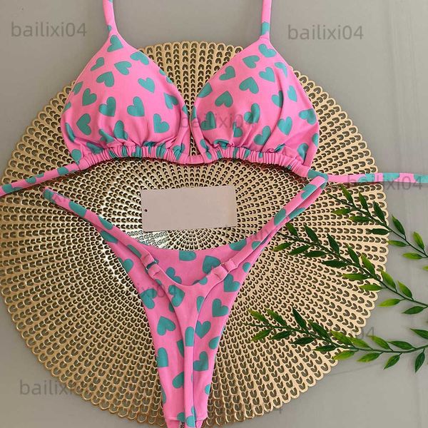 Costumi da bagno donna QINJOYER Cute Heart Print Bikini Donna Costumi da bagno brasiliani 2 pezzi Costume da bagno Sexy perizoma Bikini Costumi da bagno Summer Beach Wear T230417