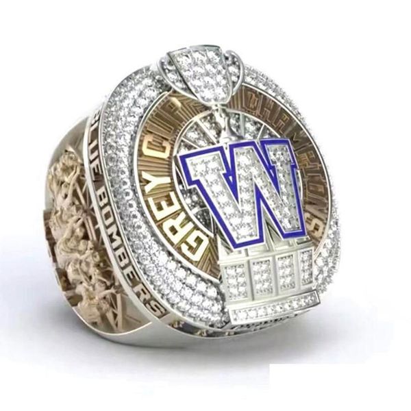 Cluster-Ringe Cluster-Ringe Winnipeg Blue 2021 Bombers Cfl Grey Cup Team Champions Championship Ring mit Holzkiste Souvenir Männer Fan Dhfui