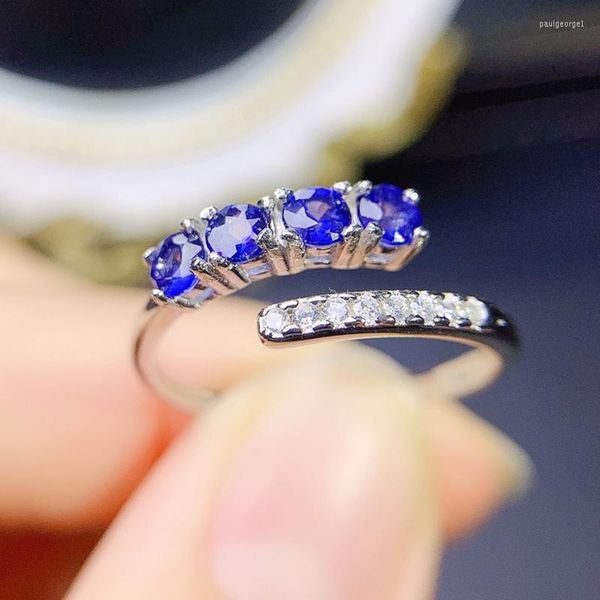 Кластерные кольца на ювелирные изделия естественное настоящее синее сапфир регулируемое кольцо 925 Серебное серебро 015CT 4PCS Gemstone Fine J228294