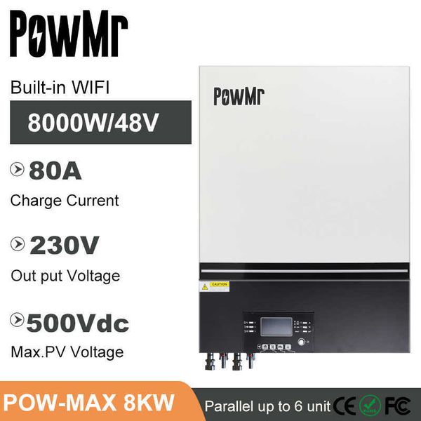 Inversor solar de 8kW 48V 230VAC OUT-PUT MPPT 80A Carregador solar WIFI MAX PV INPUT 500VDC Suporte