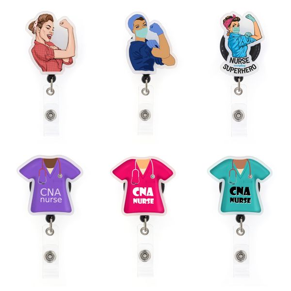 10 PCs/lote anéis de chave personalizados Série médica enfermeira super -herói cna enfermeira bobina de crachá vital para enfermeira/acessórios de enfermeira/acessórios