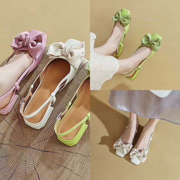 Сандалии Bow Baotou Women Shoes Sweet Square Toe Low Heels Sandal