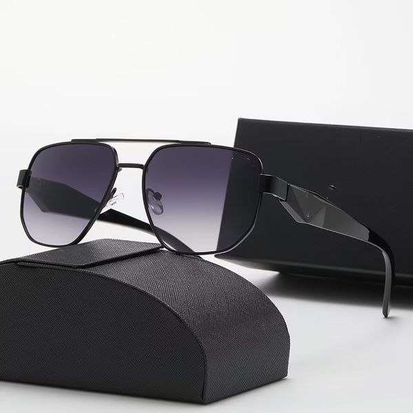 P30104 Conjunto de óculos de sol da moda, óculos, óculos de sol, designer, caixa de relógio marrom masculino e feminino, moldura de metal preto, lente escura com caixa