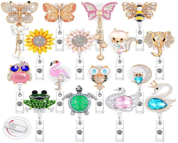 Altro materiale scolastico per ufficio L Porta badge retrattile per porta badge Crystal Id Reel Clip Strass Infermieristica carina con per le donne Do S1139822