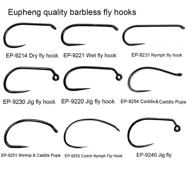 100pcs Wettbewerb Barbless Fly Fishing Haken Bindungen Materails Trocken Nymphe Shirtr wet Caddis Fly Haken Schwarze Nickelfischfischhooks