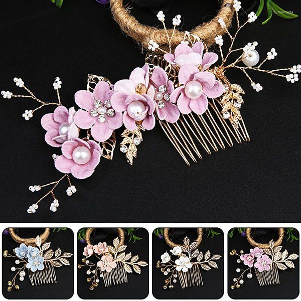 Cabeças de cabeceira pérola shinestone hairpin flor folha folha penteados mulheres mulheres casamento colorido cocar acessórios de noiva pinos de jóias