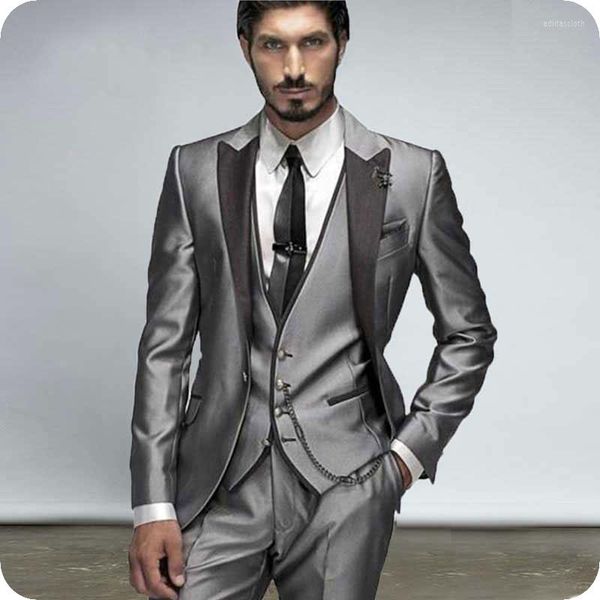 Abiti da uomo giacca fumante grigio classico sposo smoking slim slim fit terno maschilino man blazer da 3 pari giubbotto