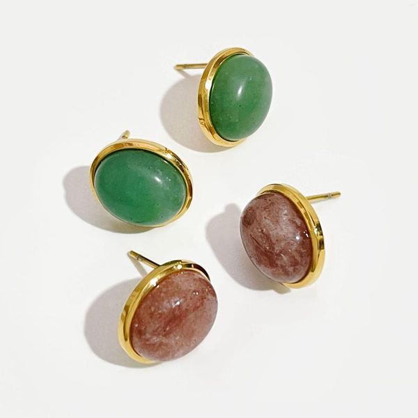 Bolzenohrringe Peri'Sbox Timeless Pink Green Nature Stone Ellipse Frauen Edelstahl Gold Farbe Edelstein Post wasserdicht