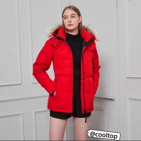 Designer canadense de alta qualidade Goose mulheres parka gansos penas jaqueta de inverno casaco masculino chapéu de pele sobre casaco chapéu térmico destacável nó de ombro vermelho preto azul