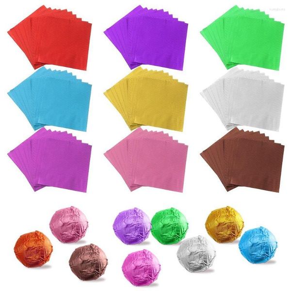 Geschenkverpackung 100 STÜCKE Goldene Farbe Aluminiumfolie Zinn Geschenkpapier Süßigkeiten Schokolade Paket Hochzeit Party Supplies