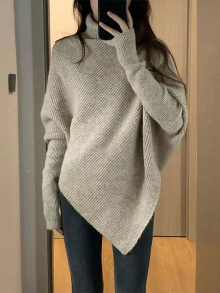 Mulheres Hoodies Moletons Suéter de Gola Alta Mulheres Baggy Design de Moda Pulôver Francês Cor Sólida Espessada Malha Jumper Oversized Sweater 231116