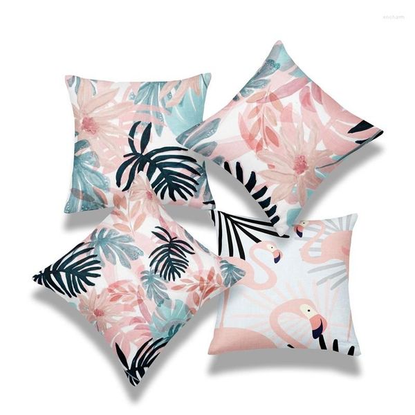 Travesseiro 4pcs Decorativa Tampa de tampa de 4 travesseiros de linho Flamingo Felicidade Almofadas em casa Decoração