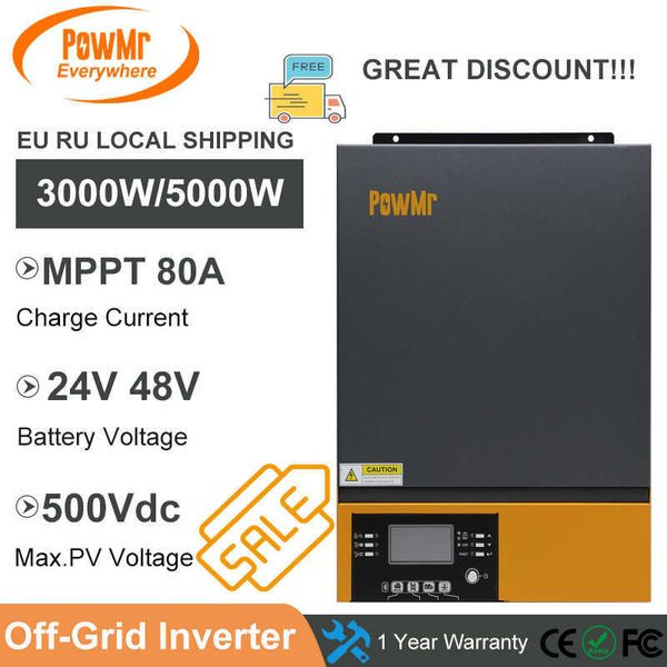 3KW 5KW 24V 48V Reiner Sinus-Wechselrichter MPPT 80A Solarladung 230V Eingang Max. PV 500Vdc LCD-Fernbedienung Passendes Sonnensystem