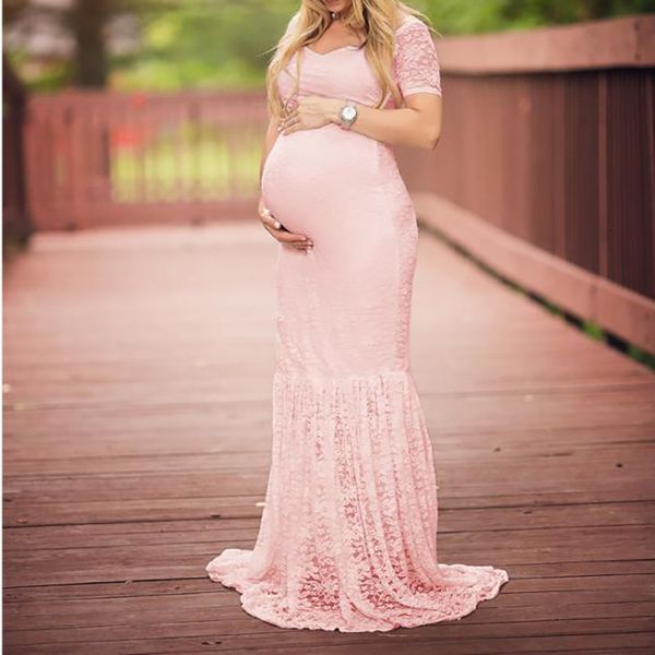 Annelik Elbiseleri Hamile Kadınlar İçin Hamilelik Elbise Analık Pograph Gebelik Elbisesi Dantel Elbiseler Po Seksi Giysiler Kısa Kollu 230417