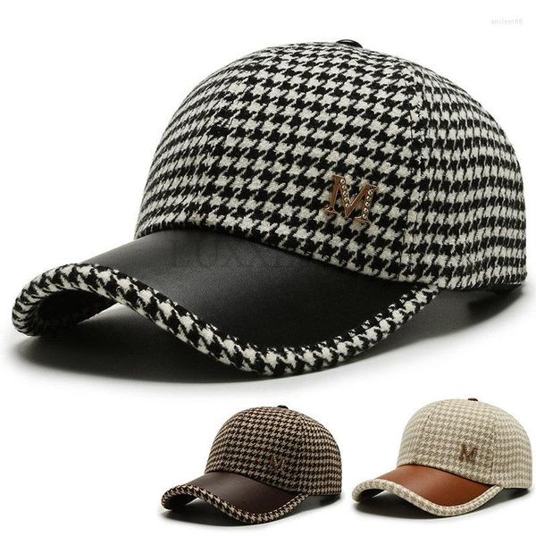 Caps de bola Houndstooth Baseball para homens Mulheres retrô de estilo britânico chapéu xadrez de verão Cap Gorras Hombre