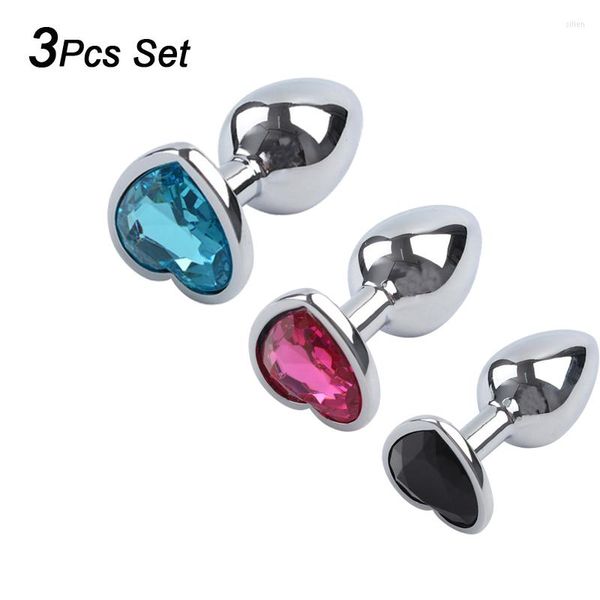 Brinquedos sexuais para casais 3pcs/conjunto de metal em forma de coração Anal plugue de aço inoxidável Buplug Tail Crystal Jewelry Trainer Men Men Men Dildo