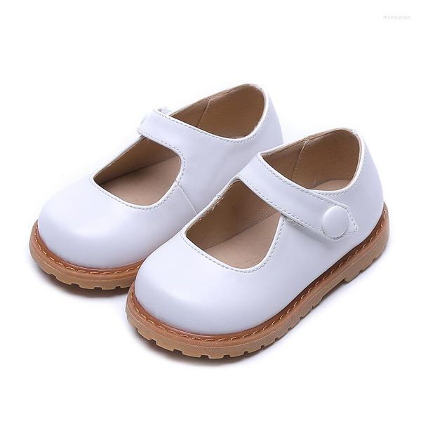 Sapatos chatos Cuzullaa Kids Elegant Hook Loop Leather Color Solid Children Girls Flats Meninos Tamanho causal 21-30