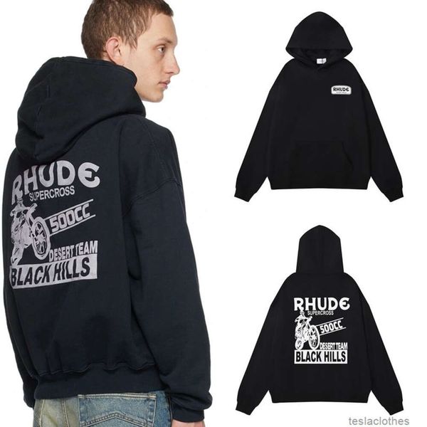 Designer Hoodie masshirs madrezas de streetwear rhude high peso pesado tery solt high street American moda br com capuz masculino suéter de suéter de outono inverno