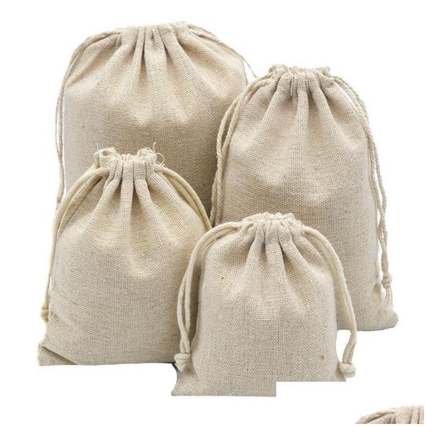 Sacos de embalagem Atacado Reutilizável Algodão Linho Dstring Sacos para Casamento Presente de Natal DIY Pacote Pequenas Bolsas Simples Home Dustproof St Dhkoe